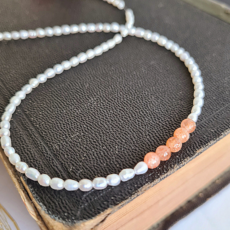 Ketting Sunny Pearl, parel, zonnesteen
