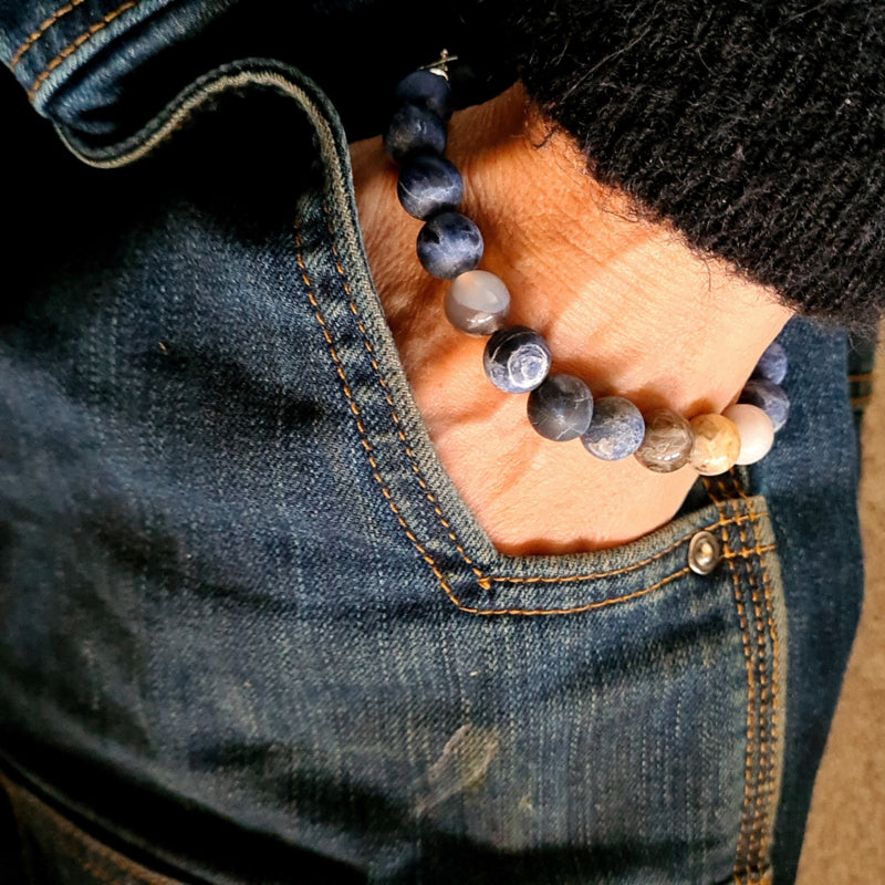 Unisex armband Blue Moon, sodaliet, agaat