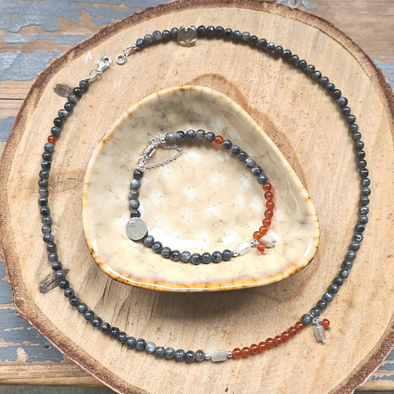 Setje Autumn, Ketting en armband Labradoriet, agaat