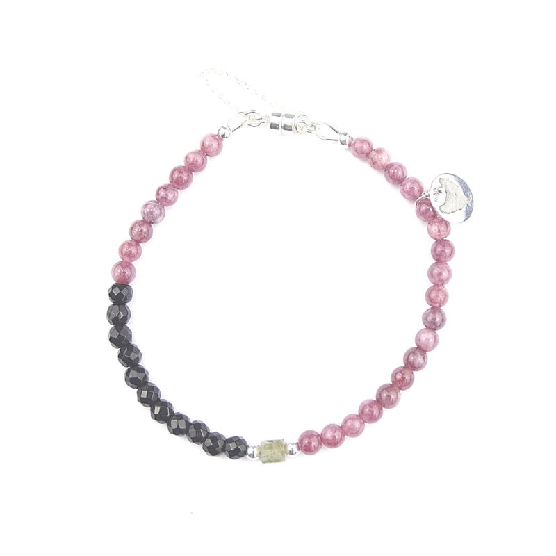 Armband Lynn, mauve lepidoliet, onyx en labradoriet