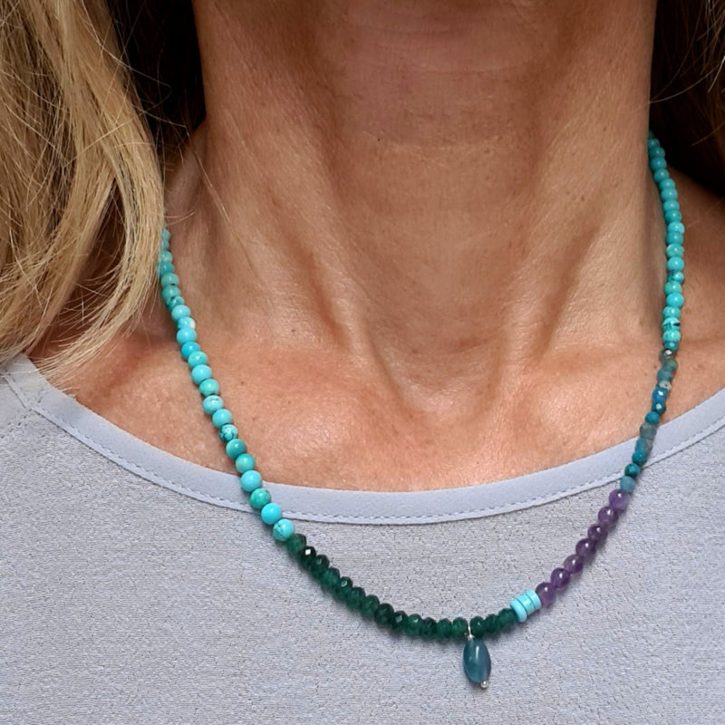 Ketting Blue Lagoon, amethist, apatiet, jade