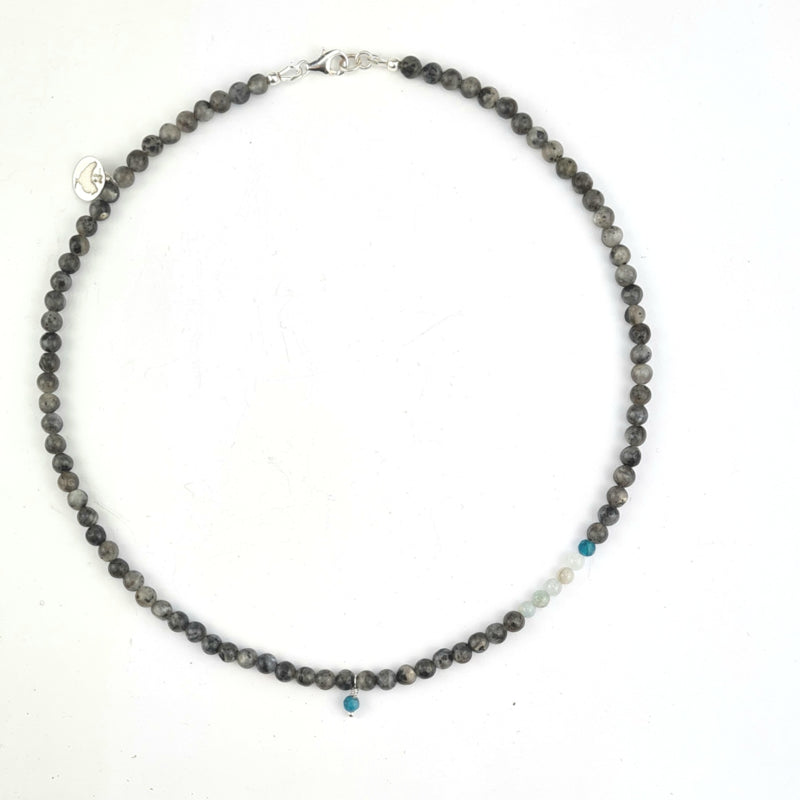 Ketting Positief & Minder stress, labradoriet, aquamarijn