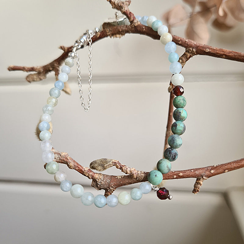 Armband Wishful, amazoniet en granaat