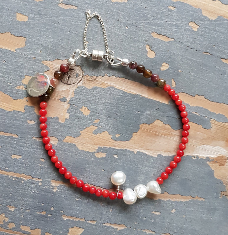 Set: Armband & Ketting Grace, parel en koraal