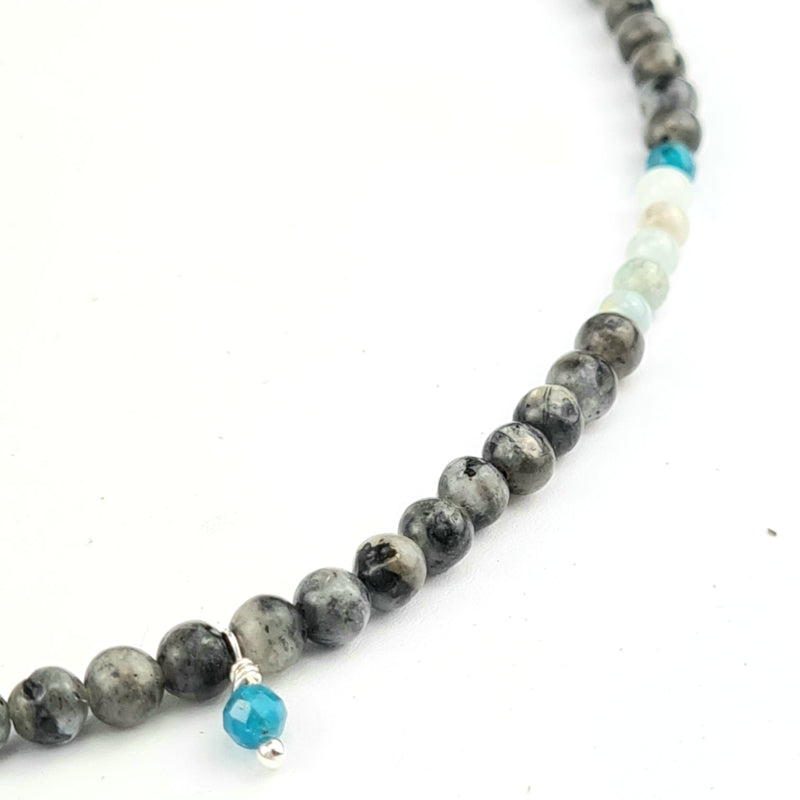 Ketting Positief & Minder stress, labradoriet, aquamarijn