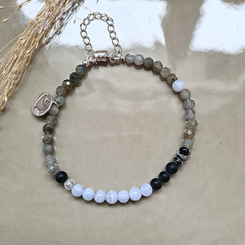 Armband Soft Moments, labradoriet, blue lace agaat, onyx