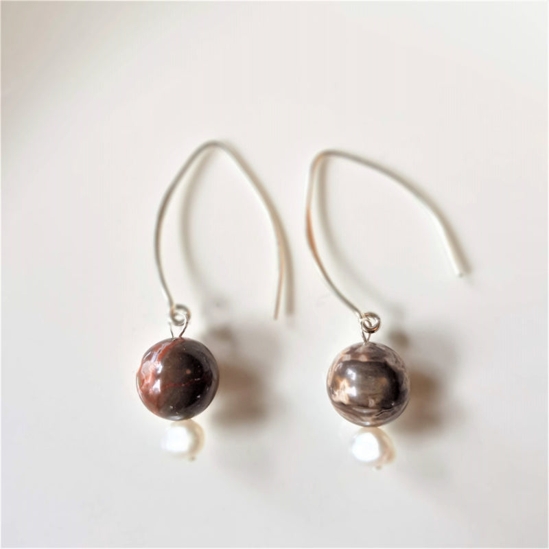 Oorbellen Marbles, jaspis en parel