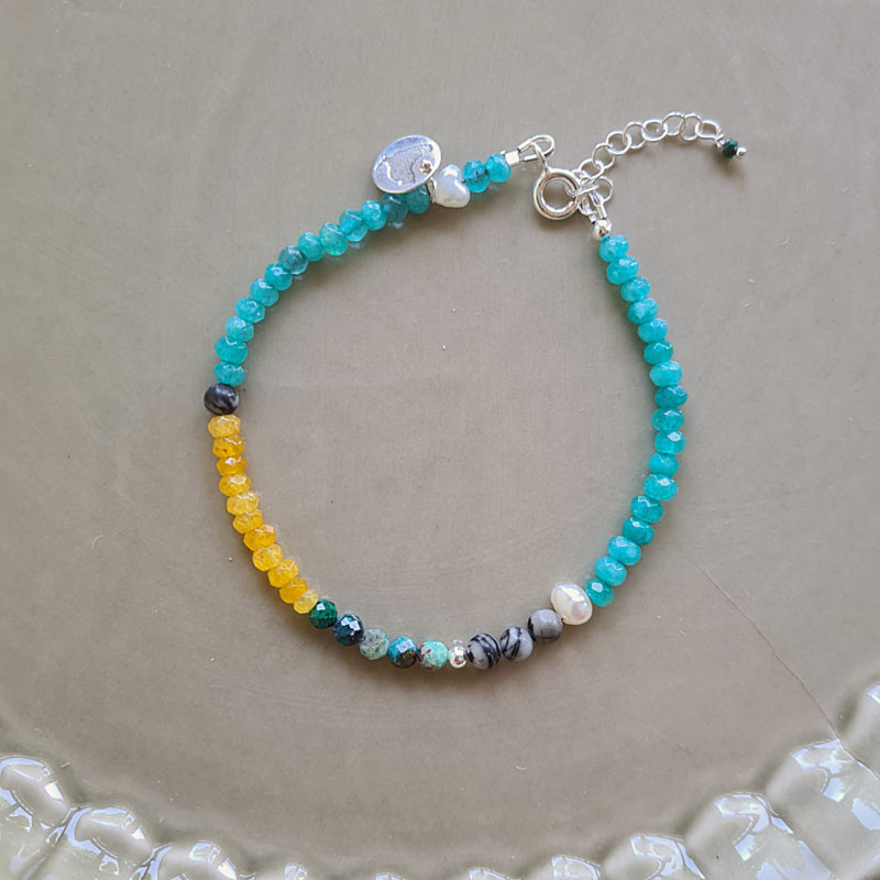 Enkelbandje Pearl Ocean, jade, parel en chrysocolla