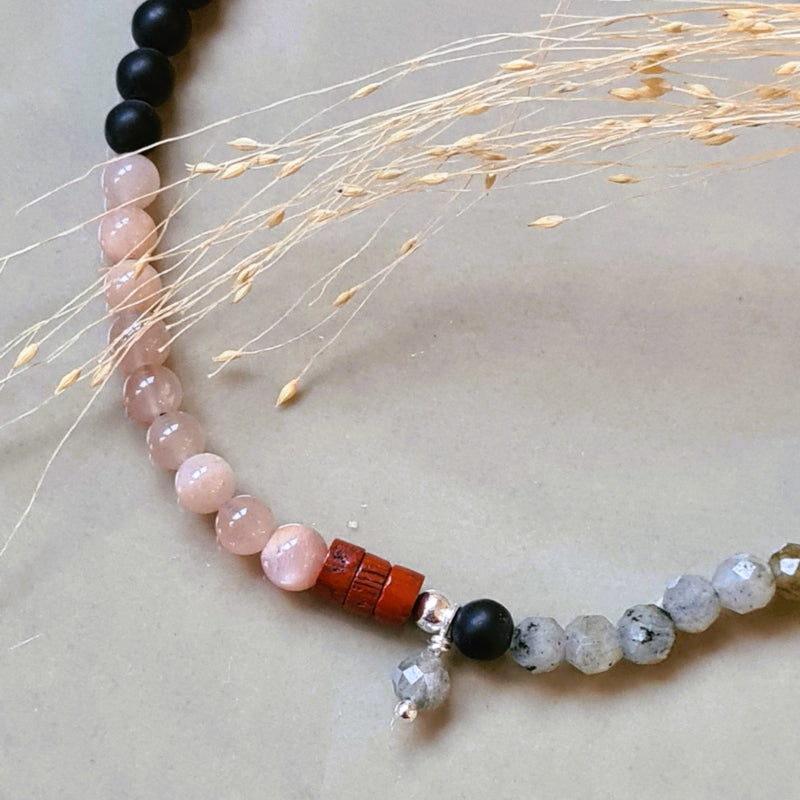 Armband Mystery, zonnesteen, labradoriet, onyx