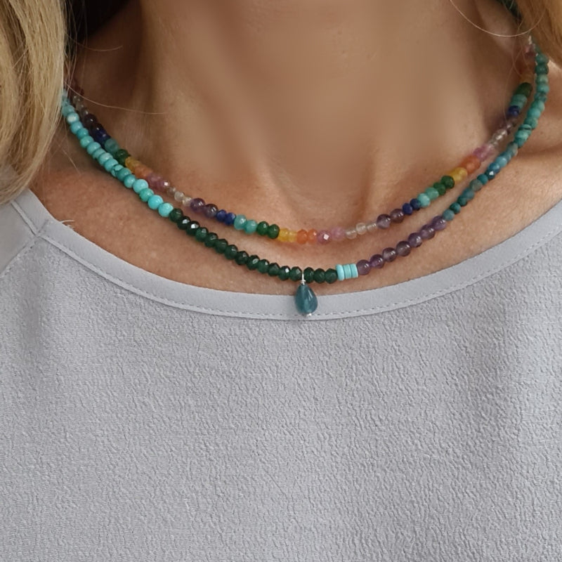 Ketting Blue Lagoon, amethist, apatiet, jade
