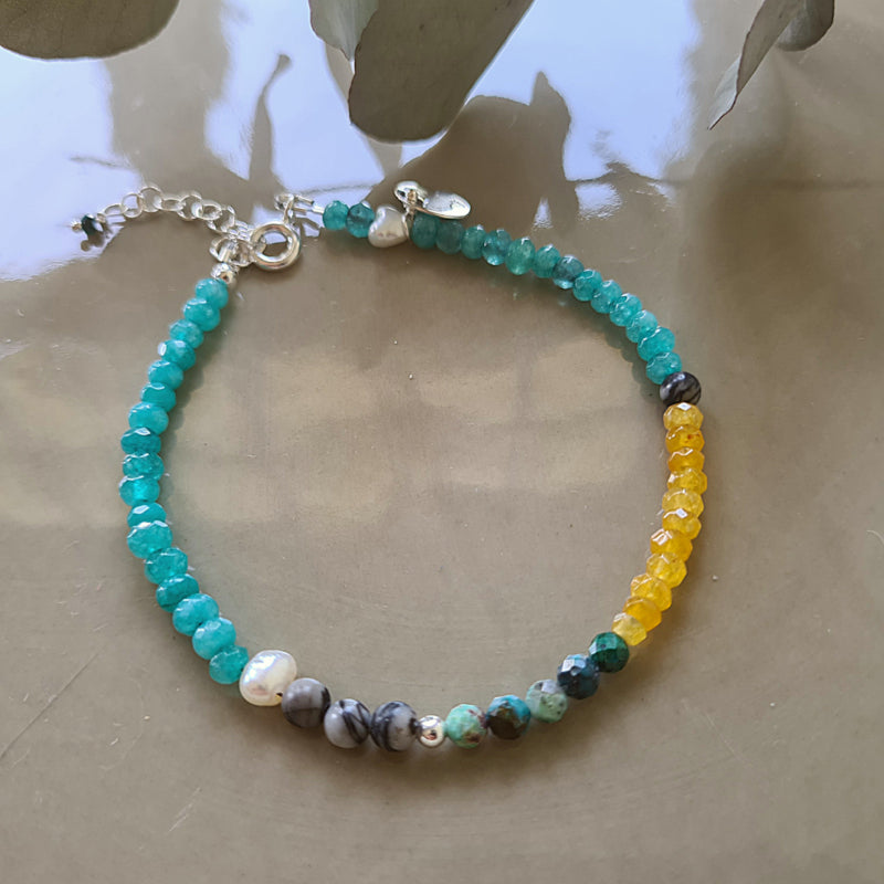 Enkelbandje Pearl Ocean, jade, parel en chrysocolla