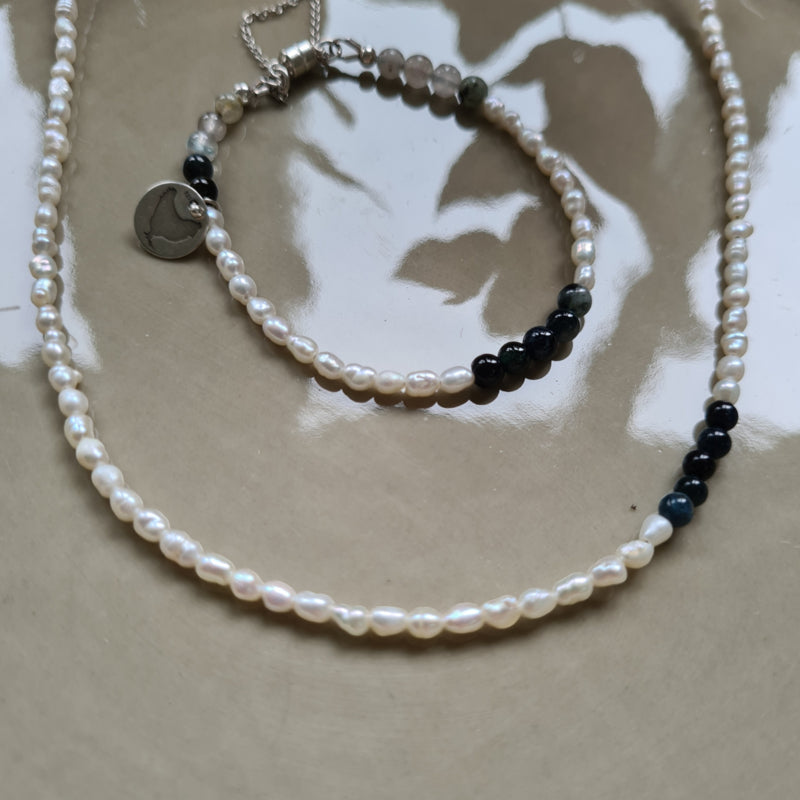 Set: Armband & Ketting Lucky Pearl, parel en toermalijn