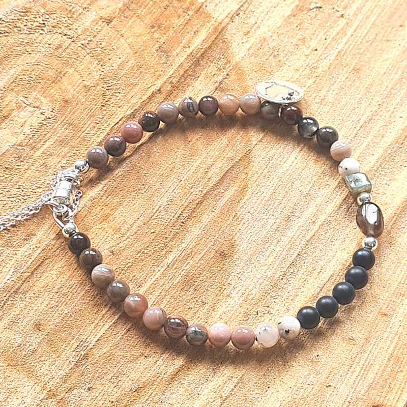 Armband Tiny Rocks, rhodoniet, onyx, rookkwarts