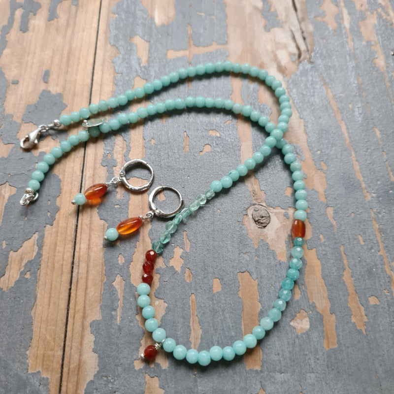 Ketting Annette, amazoniet en carneool