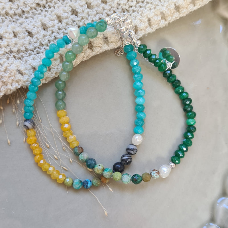 Armband Pearl Ocean, jade, parel en chrysocolla