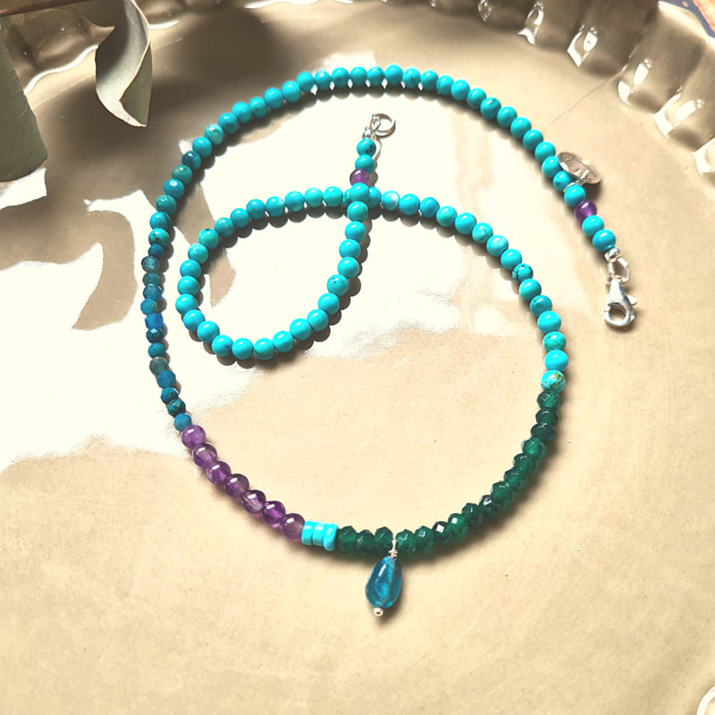 Ketting Blue Lagoon, amethist, apatiet, jade
