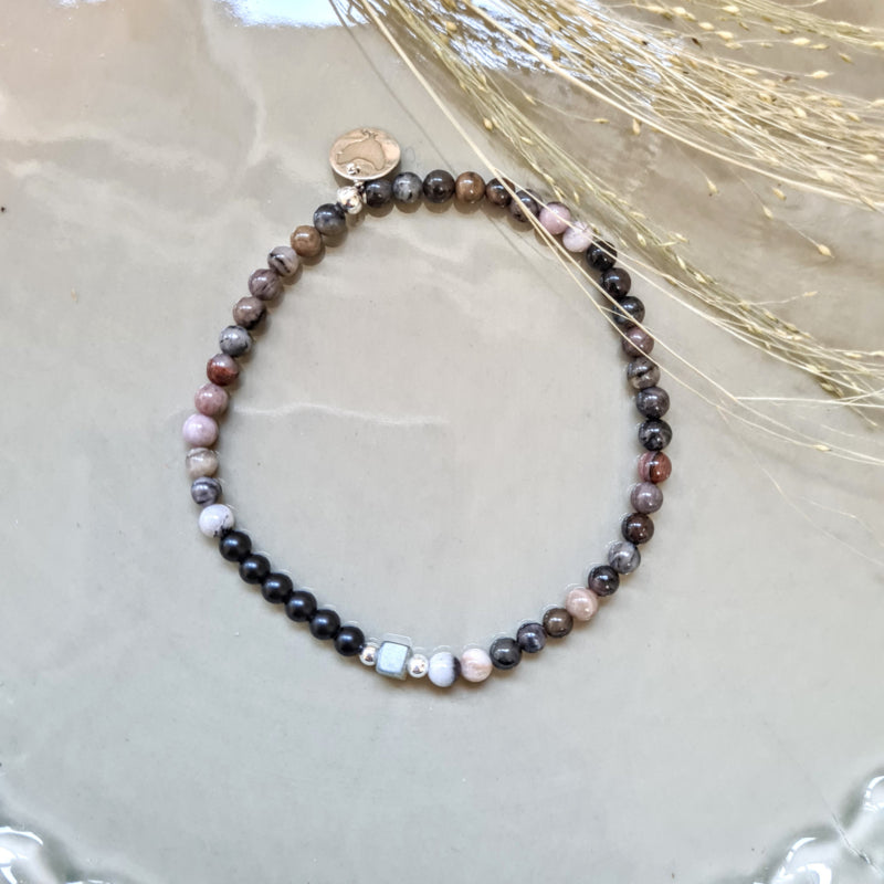 Armband Tiny Rocks, rhodoniet, onyx, rookkwarts