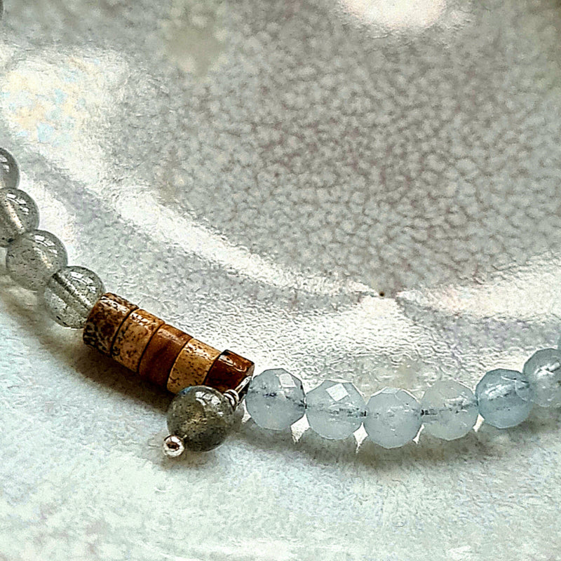 Armband Blue Earth, aquamarijn, labradoriet, jaspis
