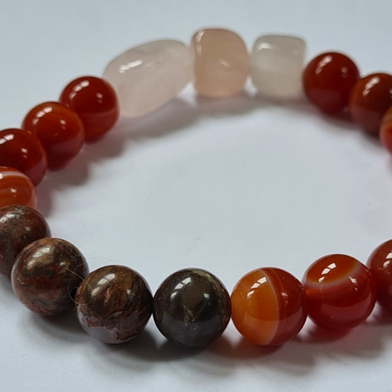 Unisex armband Terra, carneool, jaspis en rozekwarts
