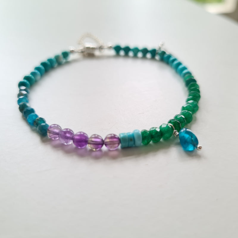 Armband Blue Lagoon, amethist, apatiet, jade