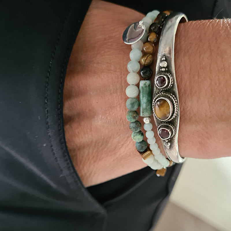 Armband Harmony, Afrikaans turquoise, amazoniet, tijgeroog