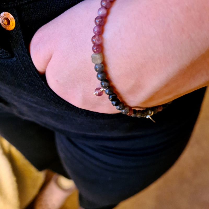 Armband Purple life, lepidoliet en labradoriet