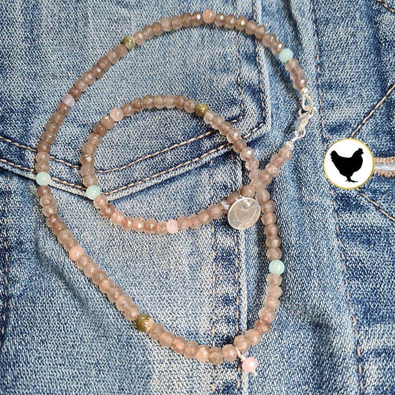 Ketting Balance, agaat, zonnesteen, amazoniet, rozekwarts en toermalijn