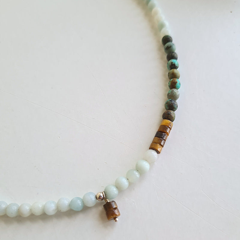 Ketting Harmony, amazoniet, tijgeroog