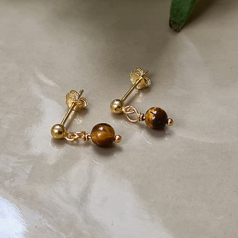 1 Oorknopje Golden Aleste, gouden tijgeroog
