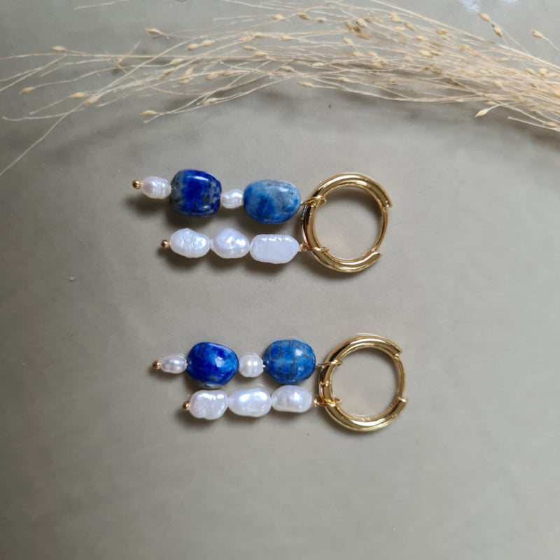 Oorbellen Blue Paradise, parel, lapis lazuli