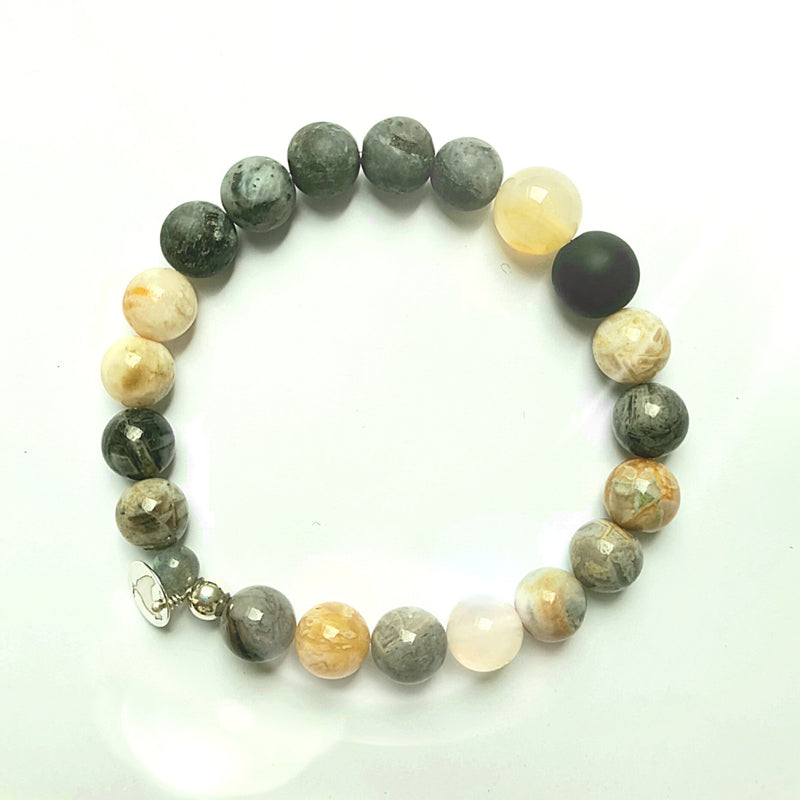 Unisex armband Hidden Sand, labradoriet, bamboeblad agaat