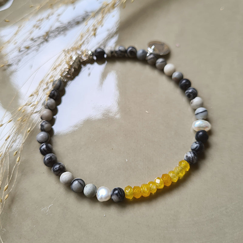 Armband Pearl Spirit, met zebra jaspis, agaat, parel
