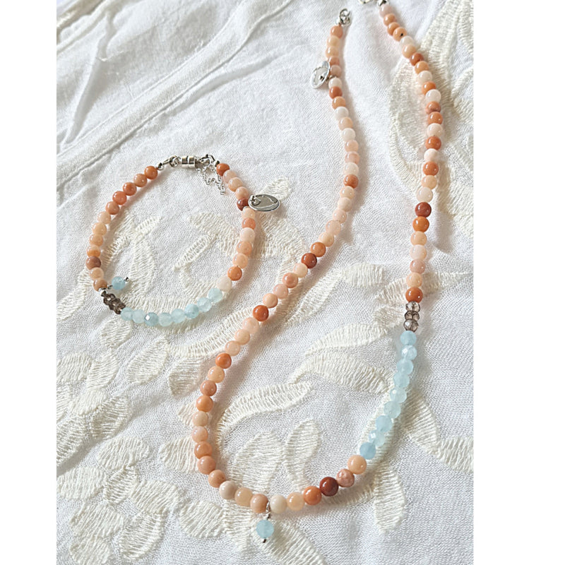 Set Ketting en armband Geluk & Hoop, aventurijn en aquamarijn