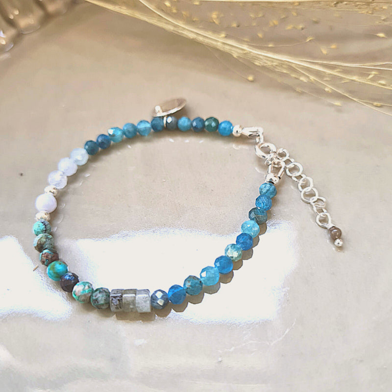 Armband Aquarius, aquamarijn, labradoriet en apatiet