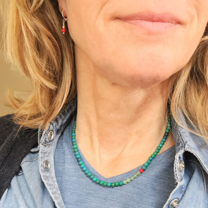 Ketting Green Wishes, aventurijn, koraal, chrysocolla