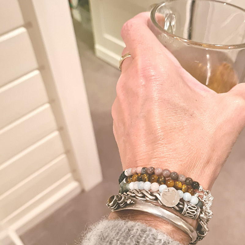 Armband Tiny Rocks, rhodoniet, onyx, rookkwarts