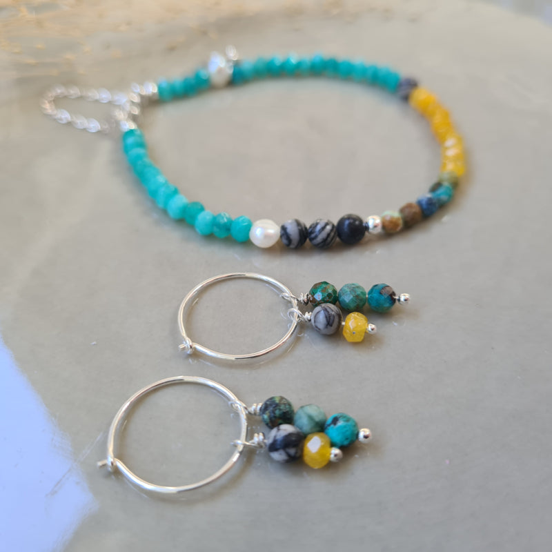 1 Oorring Ocean Sisters, chrysocolla, agaat