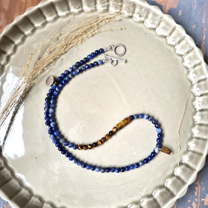 Ketting Peacock, blauw sodaliet, tijgeroog