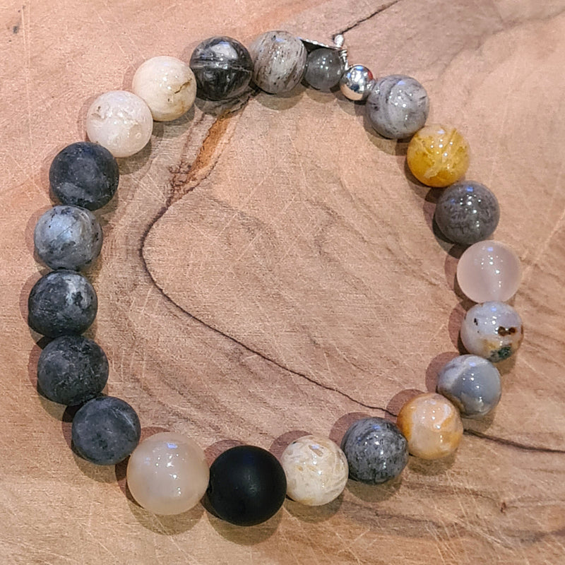 Unisex armband Hidden Sand, labradoriet, bamboeblad agaat