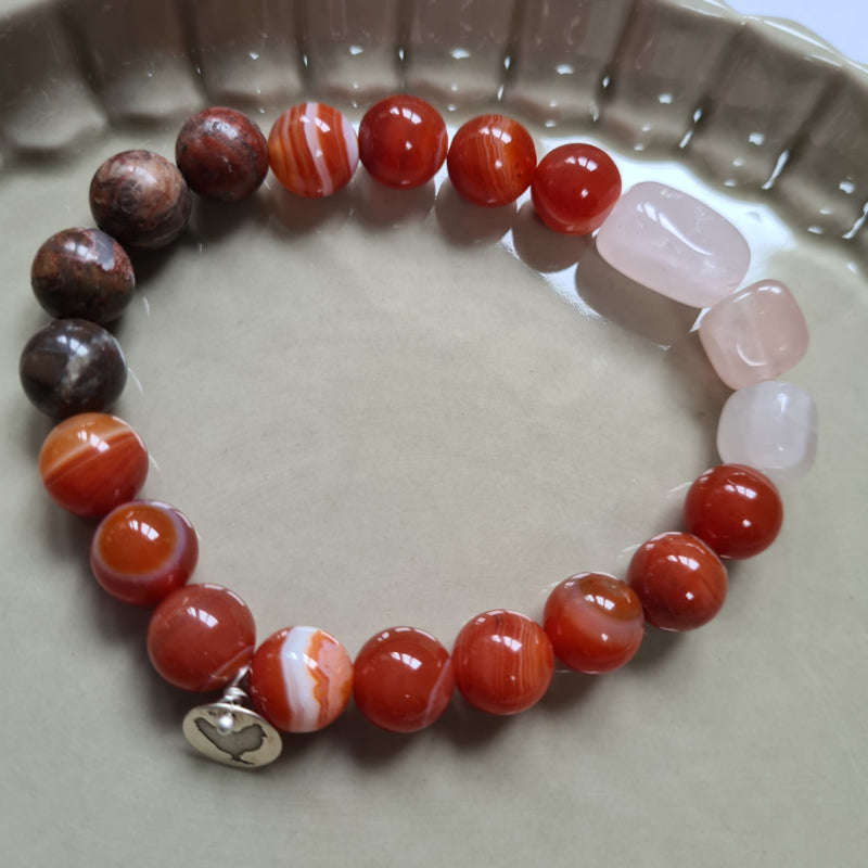 Unisex armband Terra, carneool, jaspis en rozekwarts