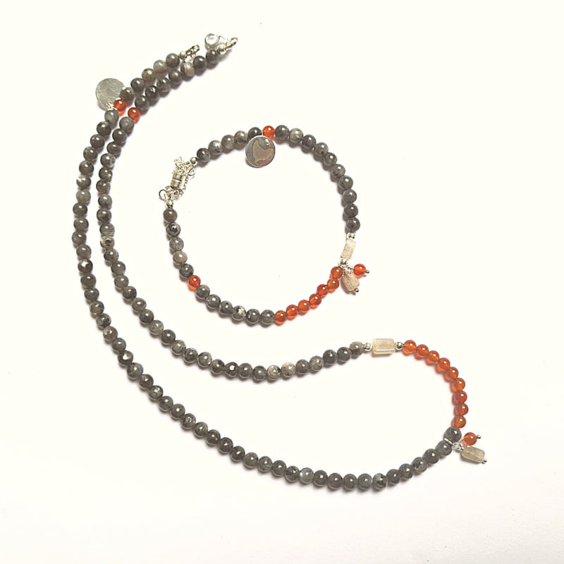 Setje Autumn, Ketting en armband Labradoriet, agaat