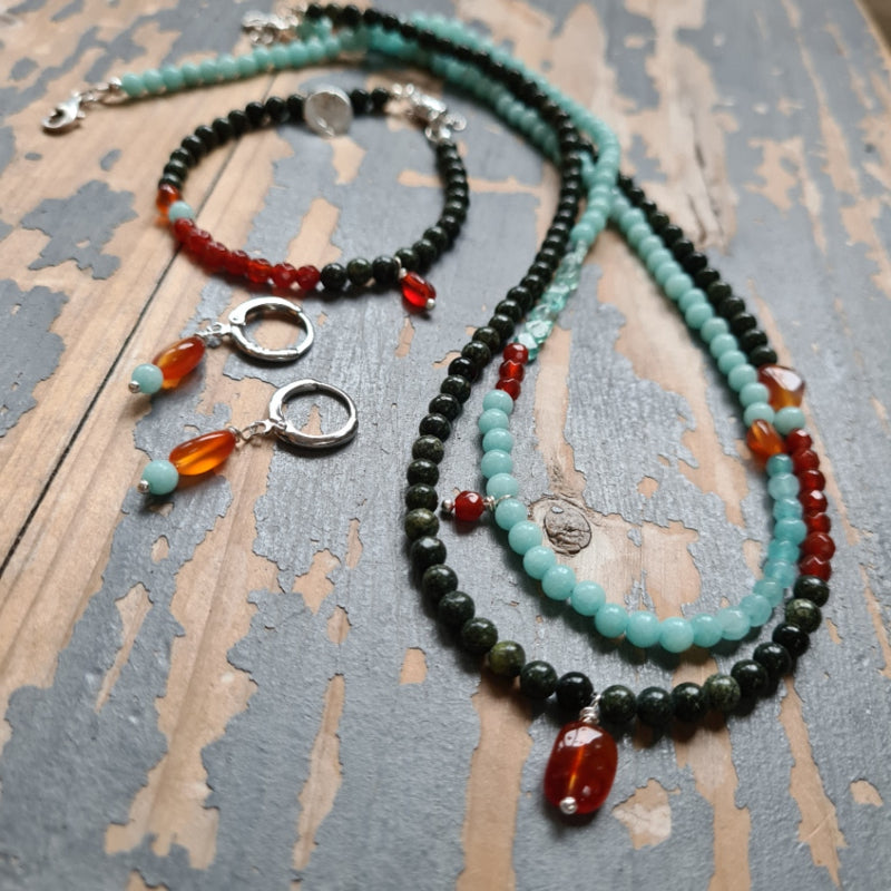 Ketting Annette, amazoniet en carneool