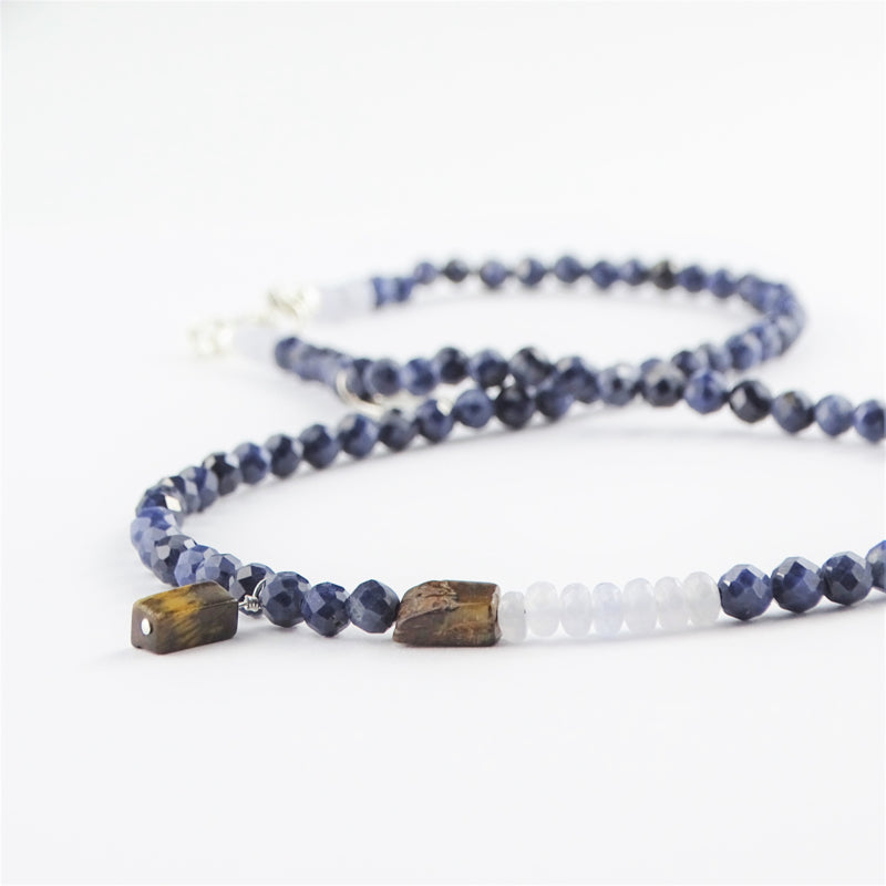 Ketting City Blues, saffier, agaat, tijgeroog