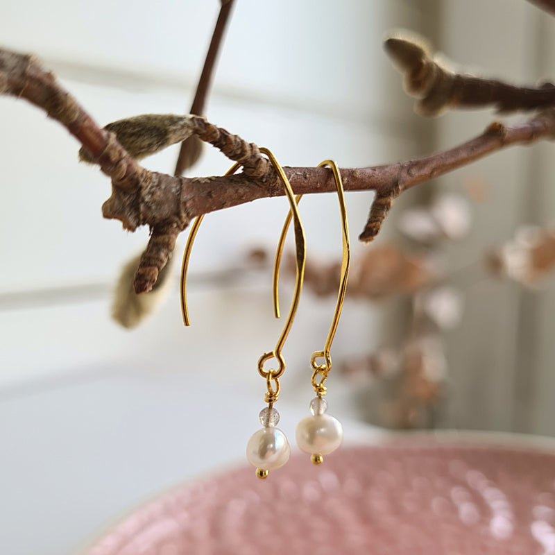 Oorbellen Lucky Pearl, parel, labradoriet