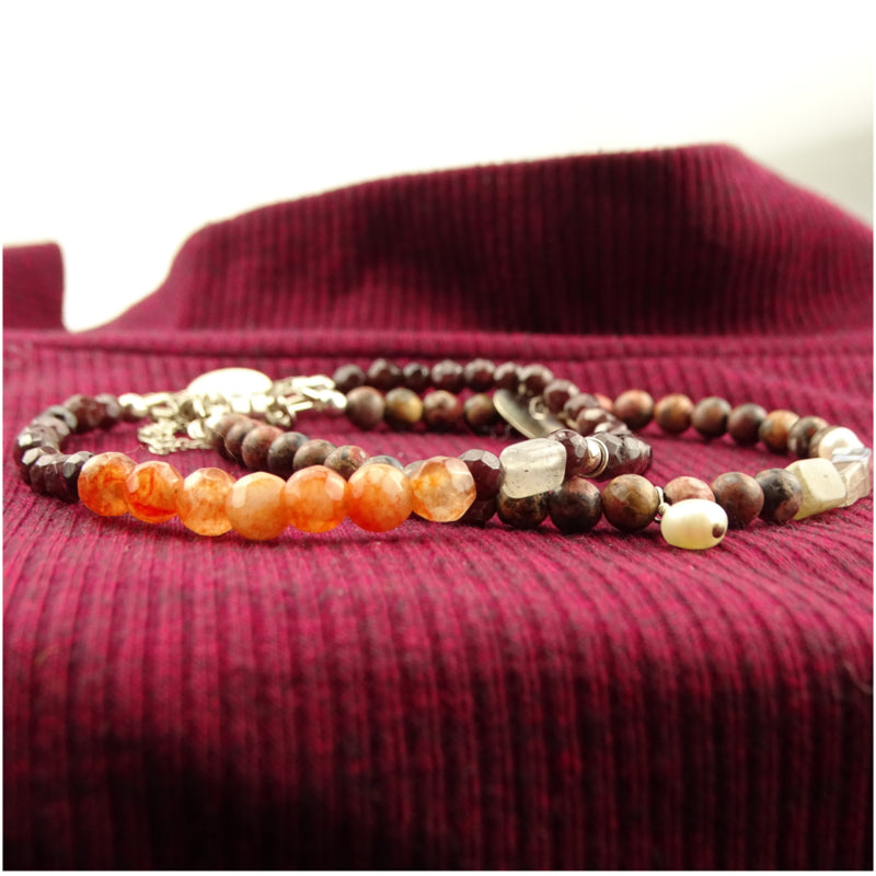 Armband Campfire, granaat, agaat en labradoriet
