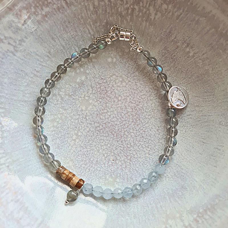 Armband Blue Earth, aquamarijn, labradoriet, jaspis