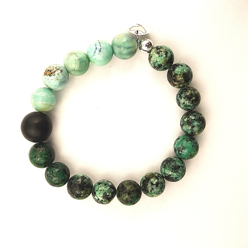 Unisex armband Hidden Ferns, afrikaans turquoise, agaat, onyx