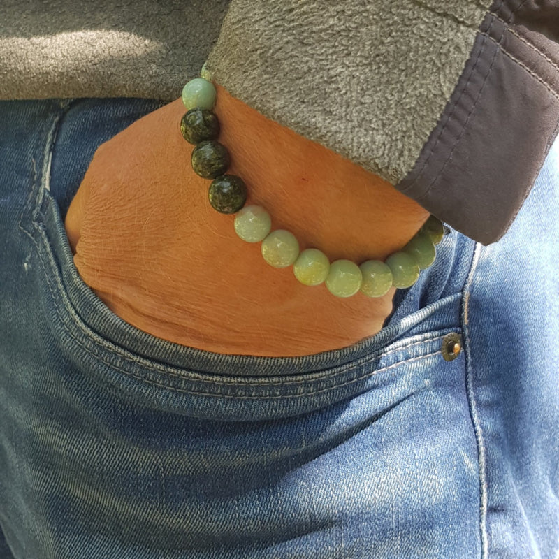 Unisex armband Early Spring, donkergroen zoisiet en aventurijn