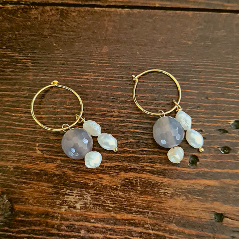 Oorringen Sister Pearls, parel, rookkwarts