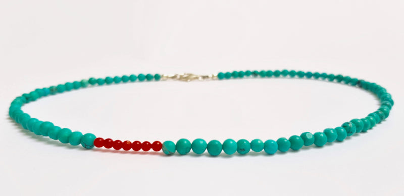Ketting Wide Awake no.1, turquoise magnesiet en koraal
